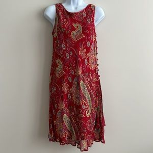 Excellent Vintage Rene Derhy Flowy Floral Bohemian Midi Sleeveless Red Dress